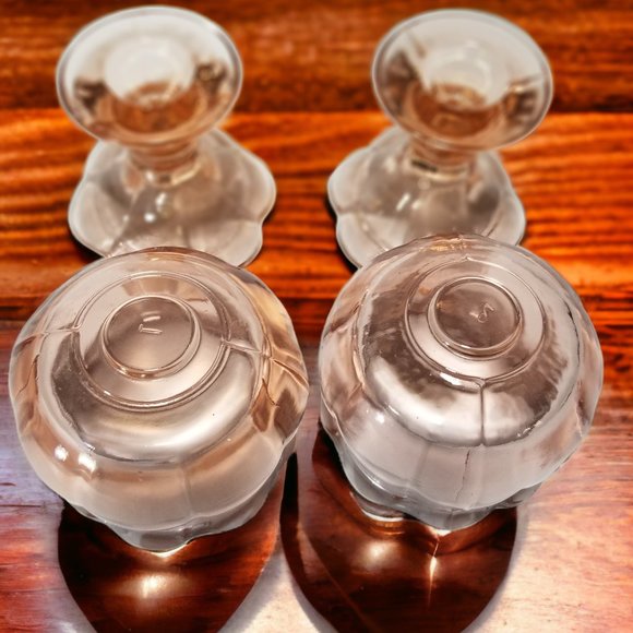 Rare Tulip Shape Pink Glass Candlestick Votive Taper Candle Holders 4-pcs set - Picture 4 of 6